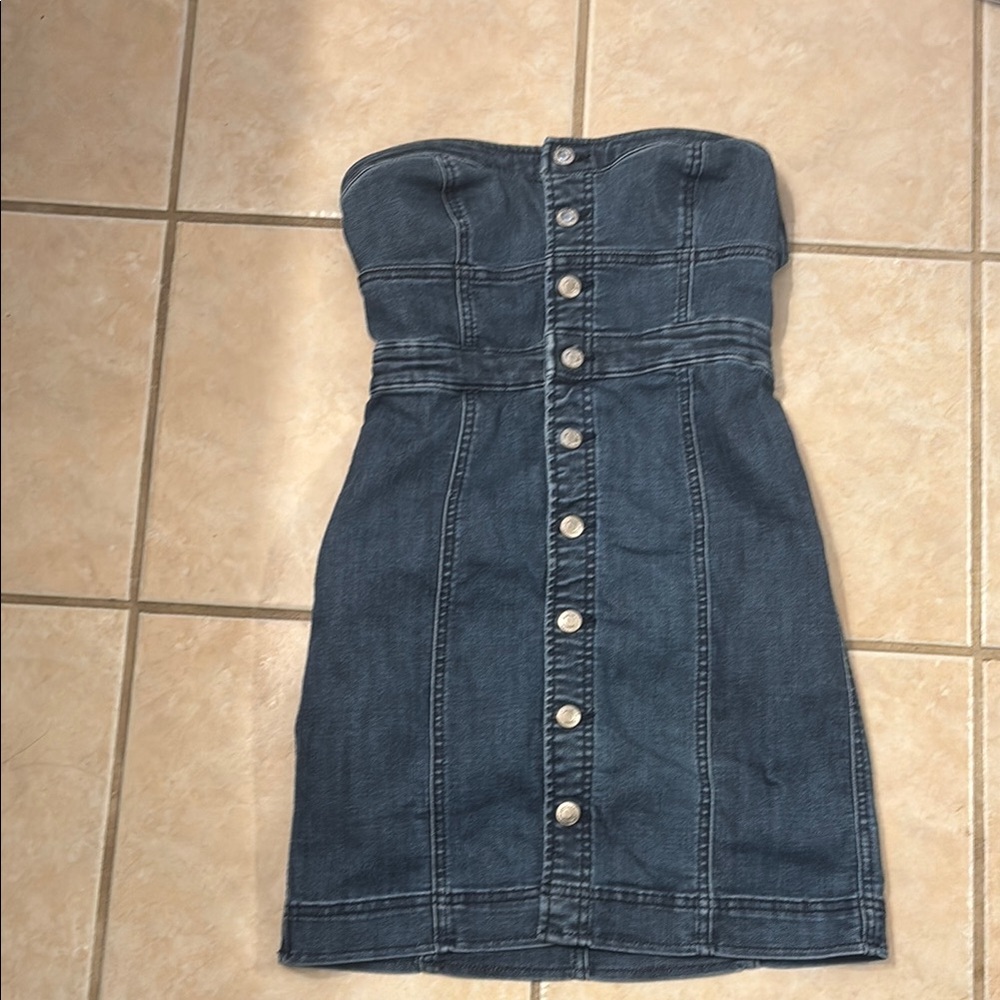 Denim Strapless Button-Down Dress